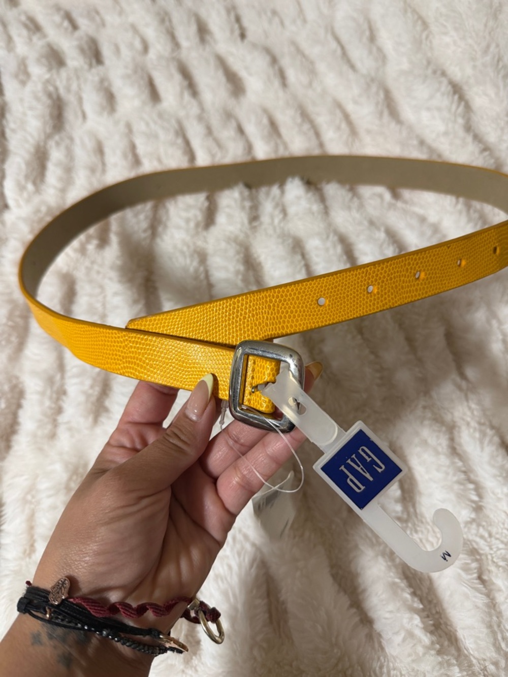 GAP Yellow Textured Belt with Silver Square Buckle